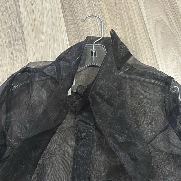 anthropologie sheer Black Back Bow at neck, self tie, Blouse NWOT By Ellender - Picture 7 of 16